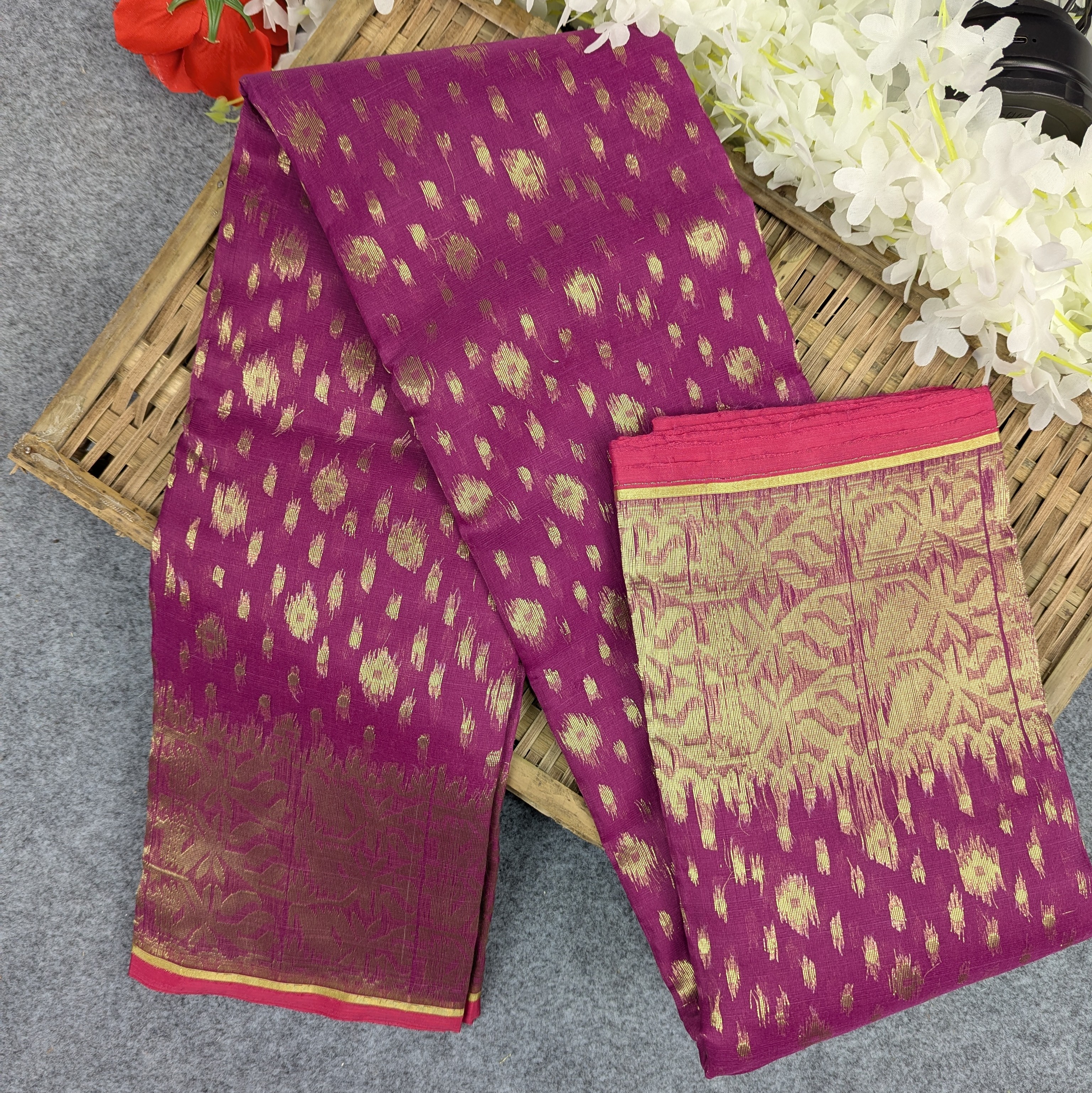Half Silk Jamdani Saree (Multiple Colors Available)