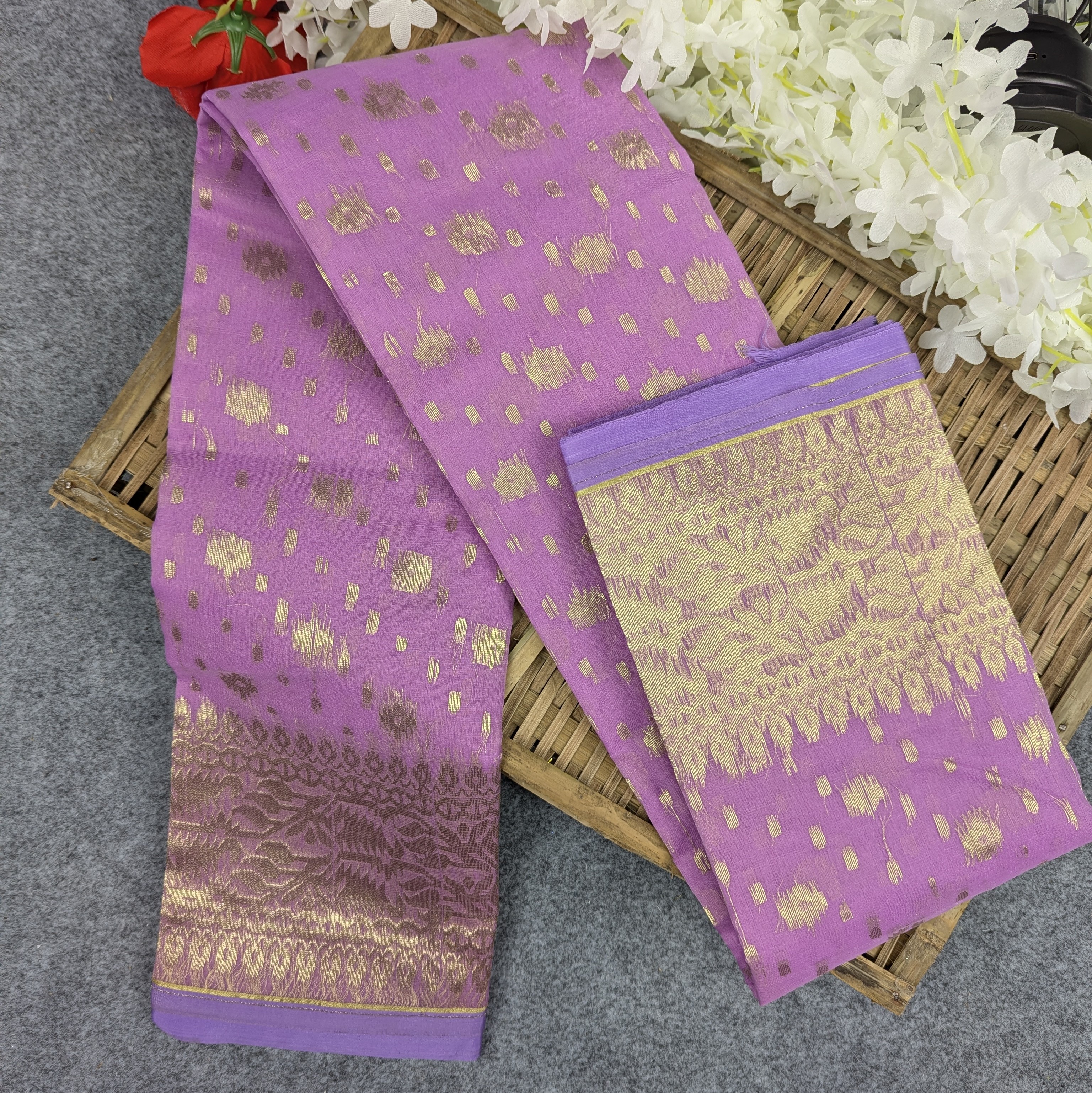 Half Silk Jamdani Saree (Multiple Colors Available)