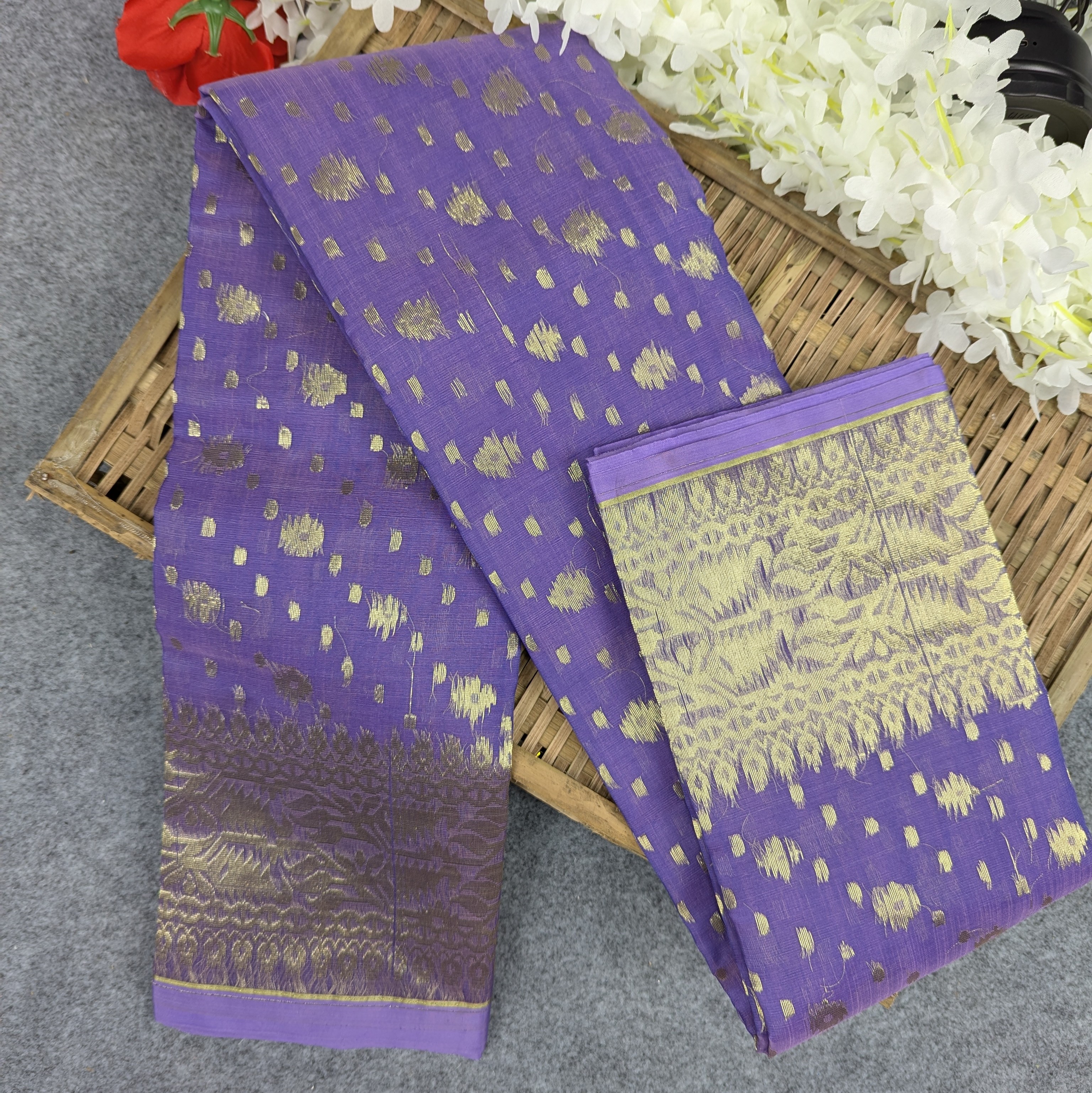 Half Silk Jamdani Saree (Multiple Colors Available)