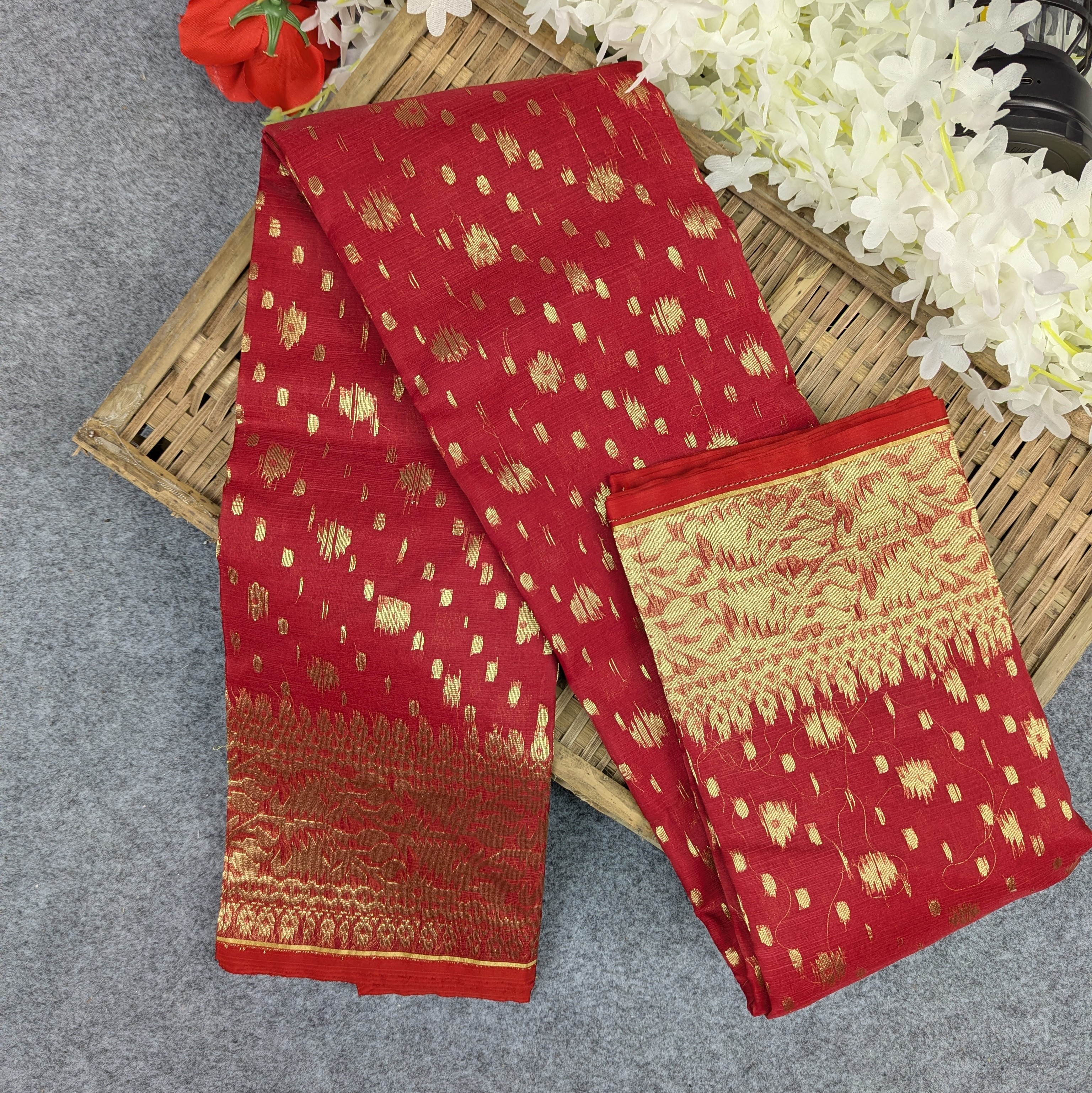 Half Silk Jamdani Saree (Multiple Colors Available)