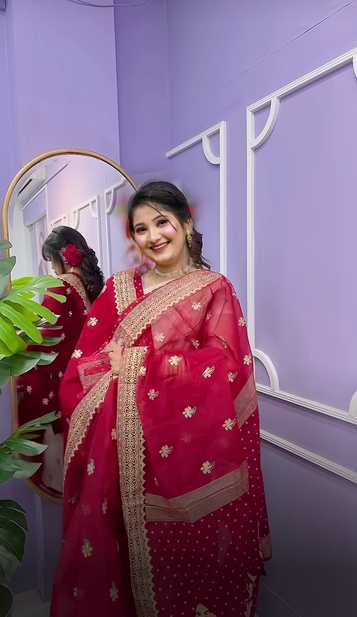 Semi Moslin Sharee with Blouse Piece