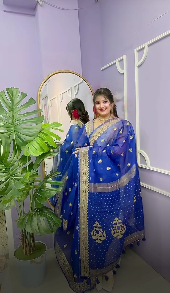 Semi Moslin Sharee with Blouse Piece