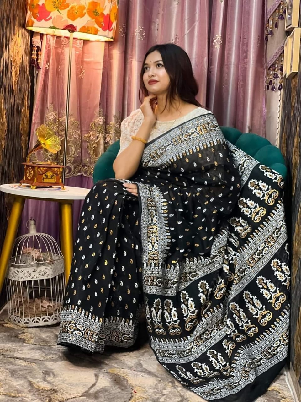 Half Silk Handprited Sarees