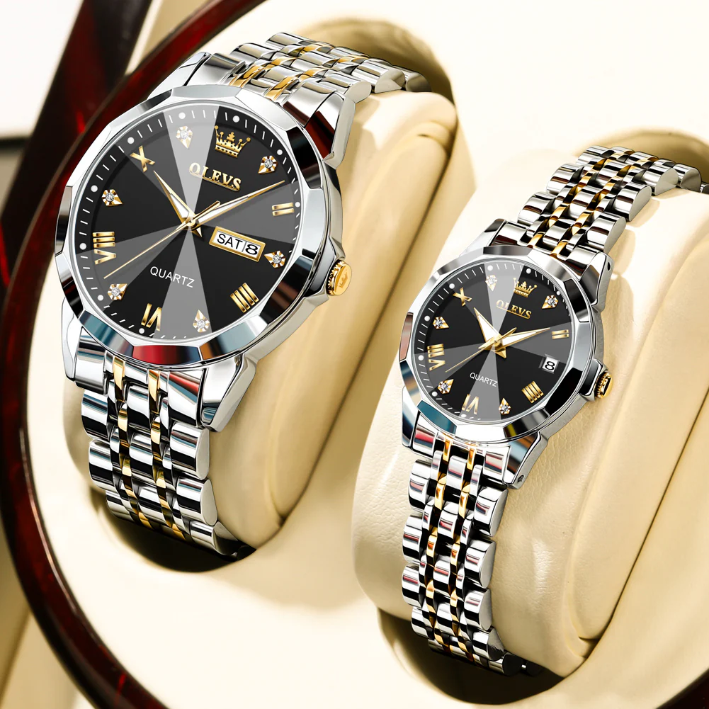 Olevs Stainless Steel fashionable Couple watches Silver
