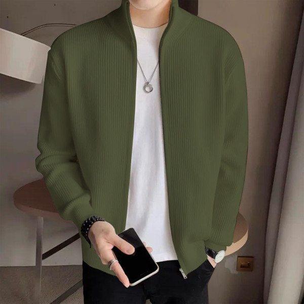 Men's Rib jacket  Lite Olive Colour (Full Zipper)