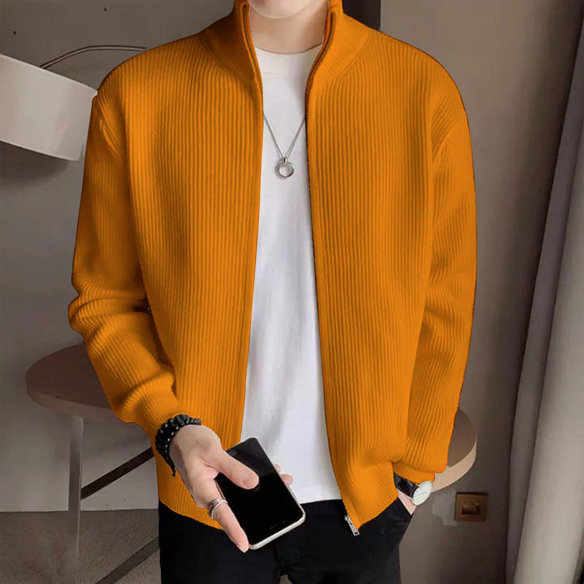 Men's Rib jacket  Mastard Colour (Full Zipper)