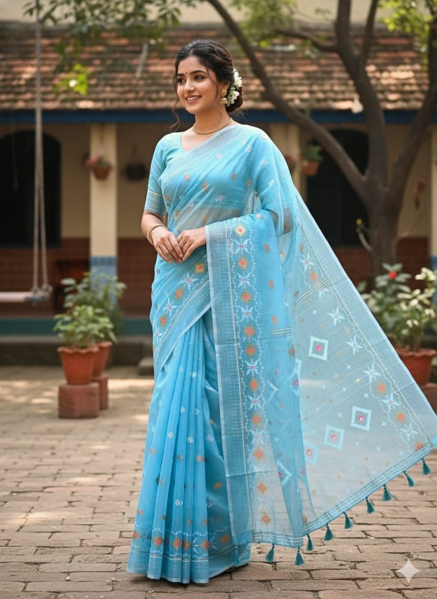 Half Silk Jamdani Print Saree